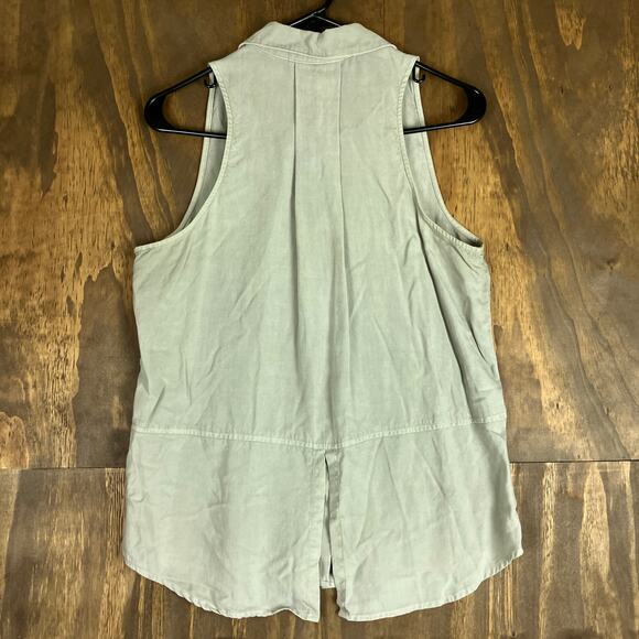 Anthropologie Cloth & Stone Womens Shirt Green Sleeveless Button Down VNeck XS - Picture 10 of 13